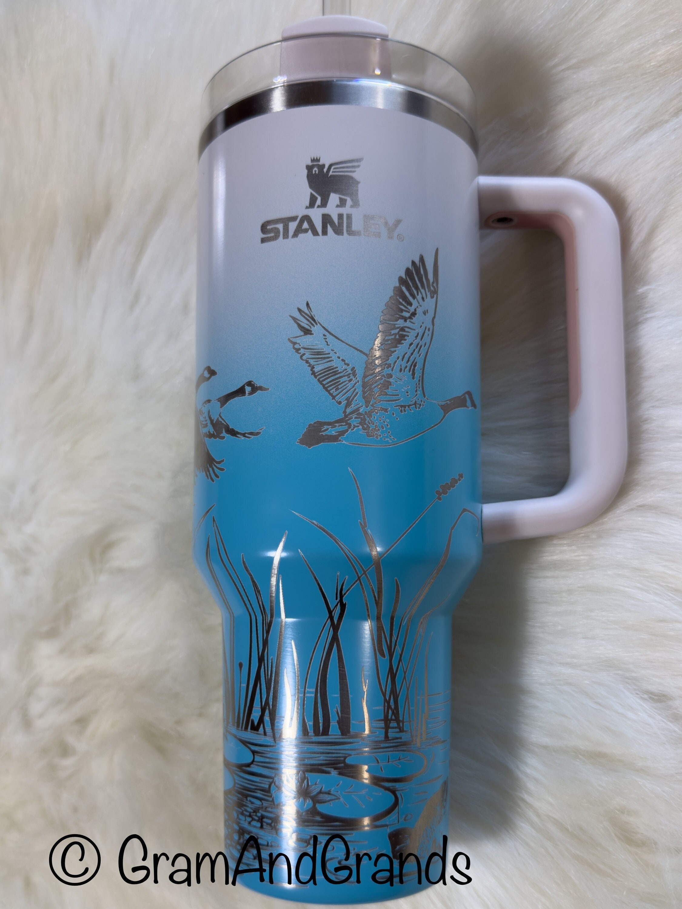 40oz Engraved Tumbler With Handle and Straw Cup Holder Friendly Travel Mug  Vacuum Insulated Large Water Bottle Duck Hunting Dad Gift 