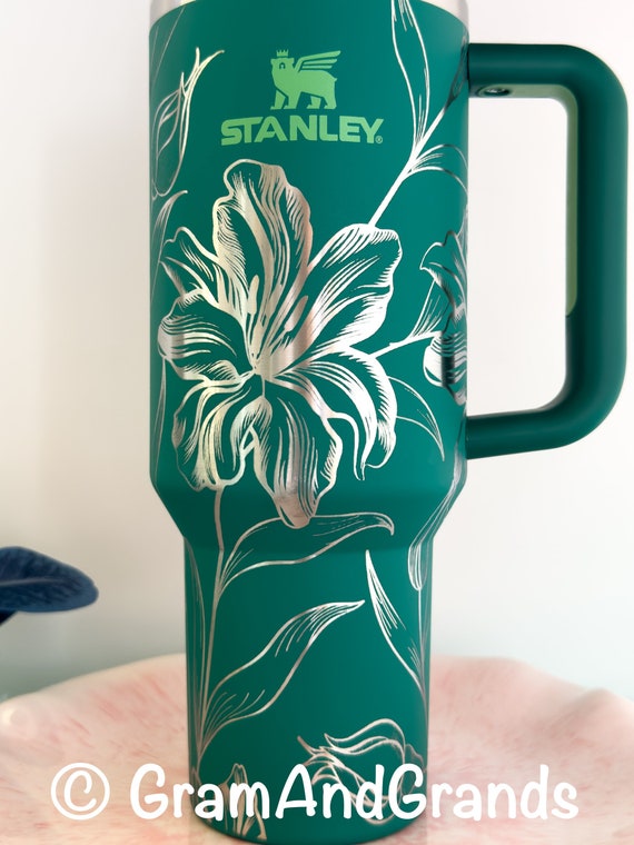 Stanley 40oz Travel Tumbler With Handle Full Floral Wrap Laser Engraved  Butterfly/floral/ Design Flowstate H2.0 Quencher 