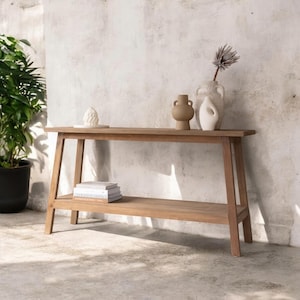 Reclaimed Teak Wood Console table with angled legs and lower self