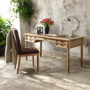 Vintage Writing Desk With 5 Drawer,Desk With Leatherette,Traditional Design Study Table, Office Table,Home Office Desk, Reclaimed  Wood