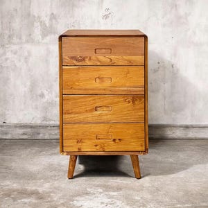 Mid-Century Chest Of Drawers,Small Chest Of Drawers, Reclaimed Teak Wood Tall Dresser For Bedroom, Bedside Drawer