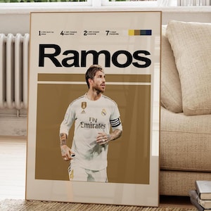 Sergio Ramos Poster, Real Madrid Poster, Football Wall Poster, Ramos Inspired Art. Mid-Century Modern. Ramos Minimalist Wall Art