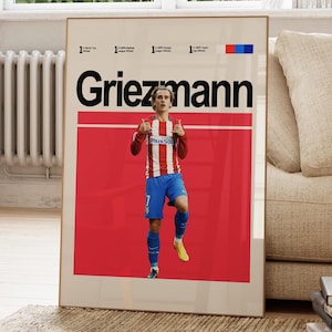Antoine Griezmann Poster, Atletico Madrid Poster, Minimalist Wall Art, Football Print Art, Soccer Player Poster, Office Poster