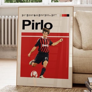 Andrea Pirlo Poster, AC Milan, Football Wall Decor, Download Print Art. Pirlo Inspired Art. Mid-Century Modern.