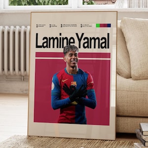 Póster de Lamine Yamal, equipo de fútbol de Barcelona, arte de pared minimalista, póster de pared imprimible, descarga de arte impreso, regalos de fútbol.