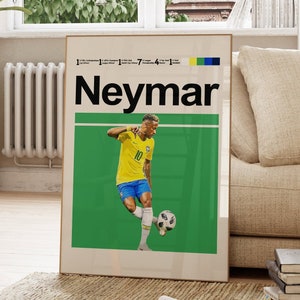 ネイマールのポスター、ブラジル代表サッカーチーム、ダウンロードプリントアート、デジタルサッカーウォールポスター、ブラジルの伝説、サッカーギフト