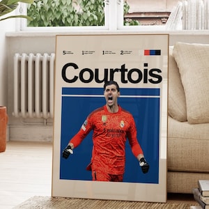 Póster de Thibaut Courtois, póster del equipo de fútbol del Real Madrid, póster de fútbol de Courtois para descargar, póster imprimible de Courtois, póster de portero.