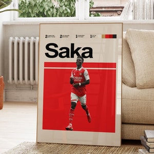 Pôster de Bukayo Saka, pôster do Arsenal, arte digital para download, decoração de parede digital para impressão, arte de parede para download, presentes de futebol.