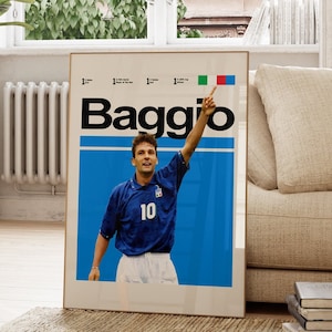 Roberto Baggio Poster, Italien Poster, Baggio Druckkunst, Fußball Downloads Wandposter, Baggio inspirierte Kunst, Baggio Wanddekor, Baggio jpg.