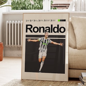 Cristiano Ronaldo Poster, Juventus Football Team Poster Living Room and Office. Ronaldo Inspired Art.Mid-Century Modern.
