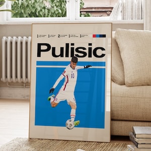 Christian Pulisic poster, Amerikaans voetbalteam, voetballer poster, minimalistische digitale muurposter voor woonkamer of kantoor,