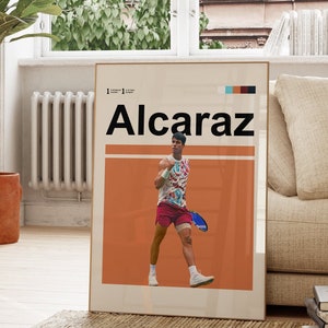 Póster de Carlos Alcaraz, impresión artística de tenis. Aficionados al tenis, póster descargable de tenis, póster deportivo, póster inspirado en Carlos Alcaraz. Impresiones digitales.