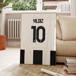 Kenan Yıldız Jersey Poster, Juventus Football Team 2024 2025 Jersey, Football Jersey Art, Minimalist Wall Decor, Soccer Player Poster
