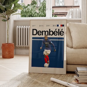 Póster de Ousmane Dembele, póster del equipo de fútbol de Francia, arte imprimible digital de Ousmane Dembele, póster de jugador de fútbol.