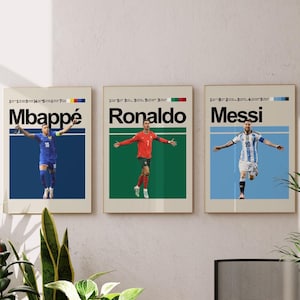 Messi Ronaldo Mbappe Posters of Football Legends. Set of three poster, Football Legend Poster, Set of 3 posters, Digital Football Prints.