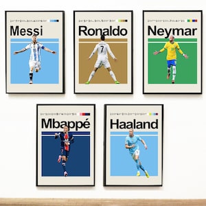 Affiche de Cristiano Ronaldo Lionel Messi Neymar Kylian Mbappe Erling Haaland, affiche de la légende du football, décoration murale numérique, téléchargement art impression.