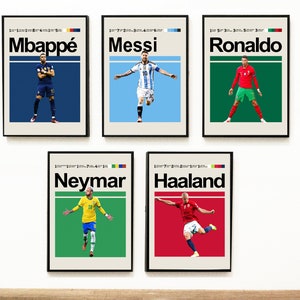 Cristiano Ronaldo Lionel Messi Neymar Kylian Mbappe Erling Haaland Poster, Football Legend Poster, Digital Home Decor, Download Print Art