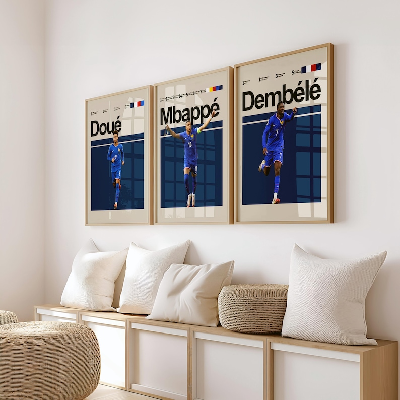 Mbappe Dembele Doue Football Poster Soccer Print Art Football Home mbappe-dembele-doue-football-poster-soccer-print-art-football-home