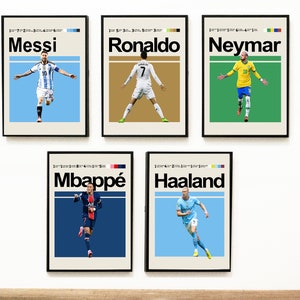 Cristiano Ronaldo Lionel Messi Neymar Kylian Mbappe Erling Haaland Poster, Football Legend Poster, Digital Wall Decor, Download Print Art