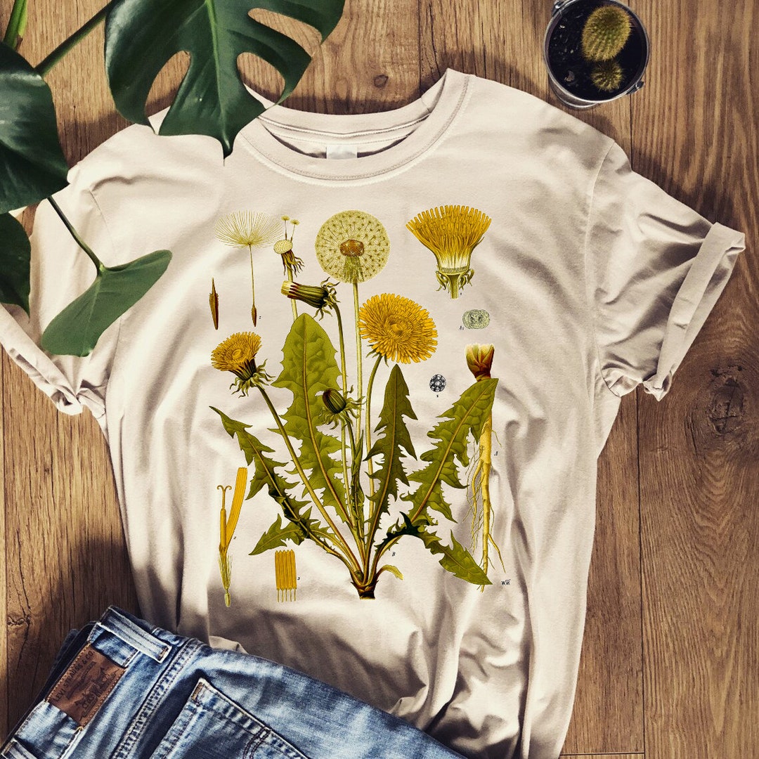 Dandelion Botanical Art Tshirt Cottagecore Goblincore Yellow Flower