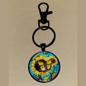 Handmade &quot;Sunflower Butterfly&quot; Cabochon Keychain
