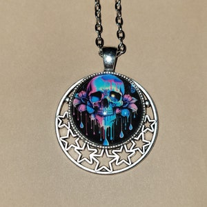 Neon Dripping Skull Glass Cabochon Necklace