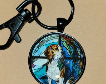 Beagle Glass Cabochon Keychain