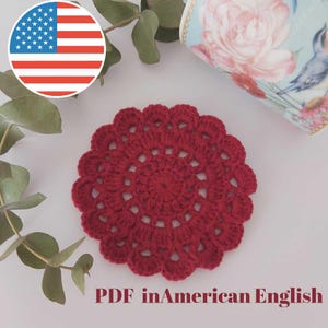 Coaster crochet PATTERN, English PDF, step by step  coaster pattern, DIY cute flower coaster, handmade crochet gift, easy to follow tutorial