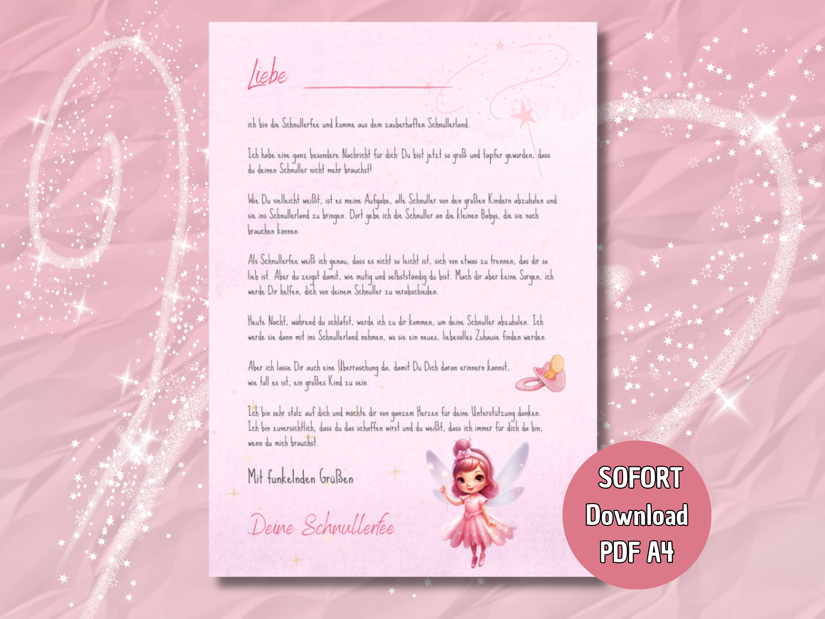 Letter from the pacifier fairy, instant download, farewell to the pacifier, pacifier fairy post, pacifier fairy gift, for girls, for boys, digital