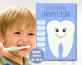 Brushing teeth children - plan to print, playful tooth brushing fun PDF, creative DIY oral hygiene, motivation to brush teeth, instant download