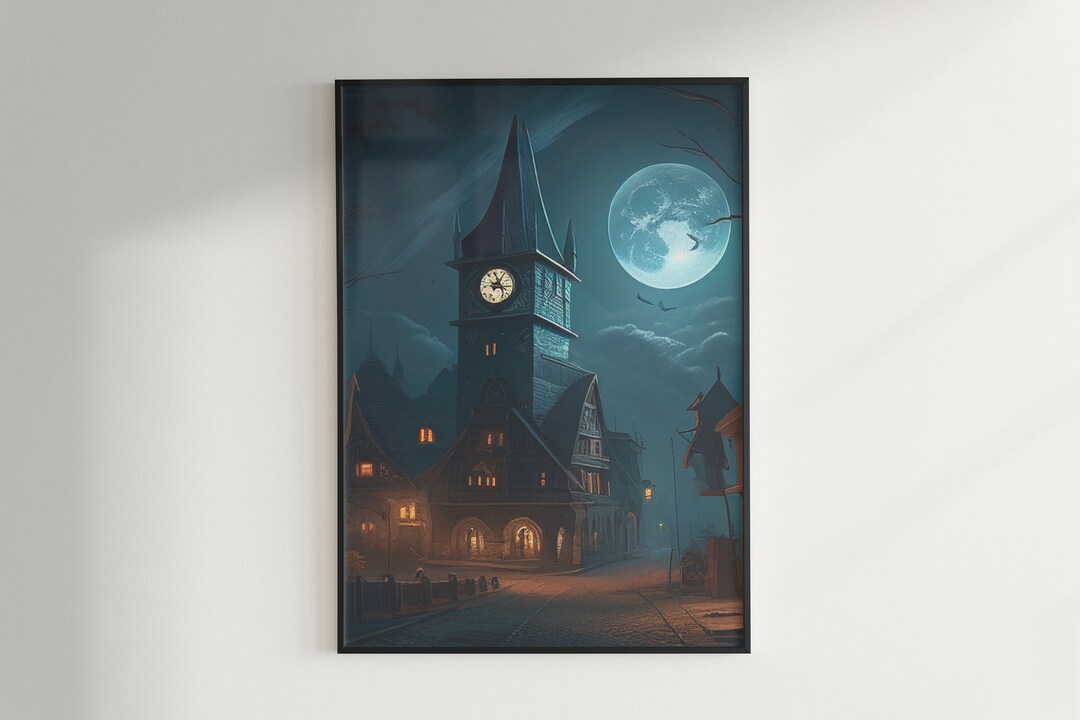 A Clock Tower Looming Over a Small Village - Etsy