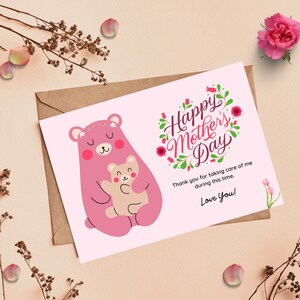 Pink Mothers day card, Mother&#39;s day card for mum, Floral Card  Happy mother&#39;s day, Mum greeting card for a happy mothers day, Greeting card