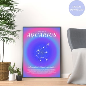 Aquarius Zodiac Sign Poster, Astrology gifts, Aquarius Star Sign Print, Aquarius Grainy gradient, Aura Gradient Poster, Gift Zodiac Art