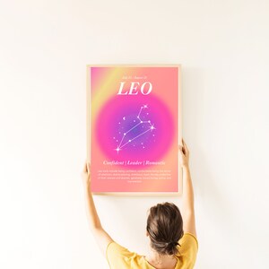 Leo Zodiac Sign Poster, Leo Printable, Leo Star Sign Print, Leo Grainy ...