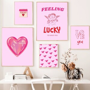 Valentines day decor, Set of 6 PRINTABLES, Pink Love printables, Valentine Decor, Romantic wall art gift, Feeling Lucky To Have You, Heart