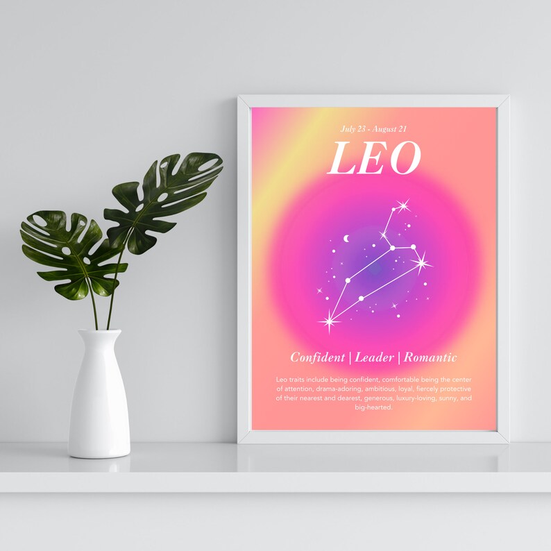 Leo Zodiac Sign Poster, Leo Printable, Leo Star Sign Print, Leo Grainy