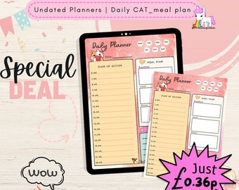 Piano alimentare per gatti stampabile: pianificatore giornaliero kawaii senza data (download digitale)