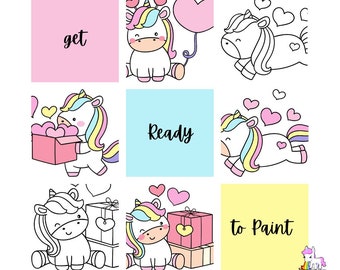Libro da colorare con unicorni kawaii, illustrazioni carine (download digitale)