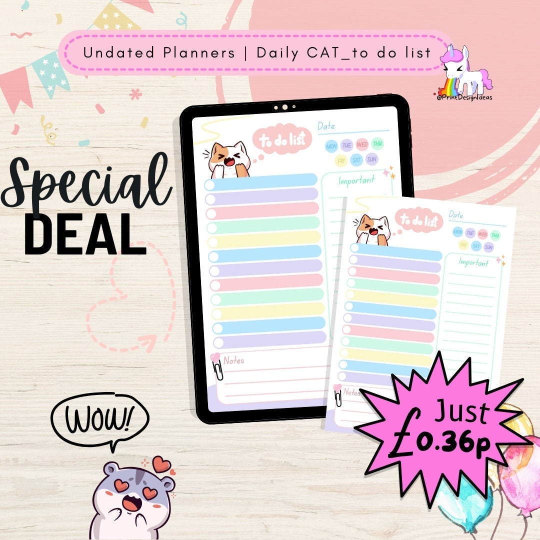 Cats To-do List: Kawaii Printable Planner (digital Download) - Etsy