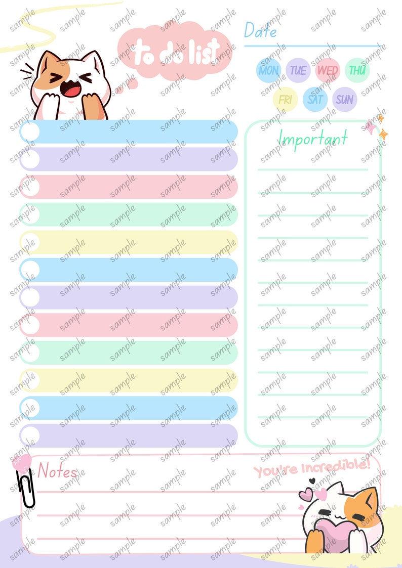 Cats To-do List: Kawaii Printable Planner (digital Download) - Etsy