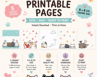 Cats Notes, Kawaii, Hello Printable Design, Organiser, Office Planner, Desk Planner, Motivational, Inspired, colour