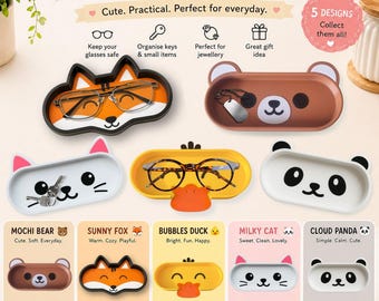 Cute Glasses Holder  | Kawaii Catch All Tray | 3D Printed Organizer for Keys Jewelry | Bedside Desk Decor for Him Her