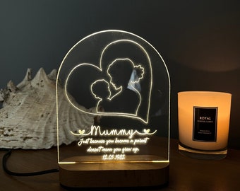 Veilleuse personnalisée pour maman - Idée cadeau pour la fête des Mères - Veilleuse LED acrylique - Lampe de chambre - Cadeau pour maman - Veilleuse prénom