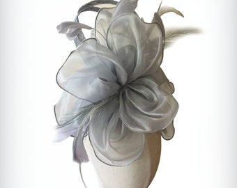 Floral grey sinamay headpiece halo