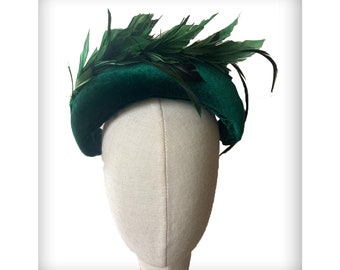 Bottle Green Velvet Bandeau with Crown Feathers