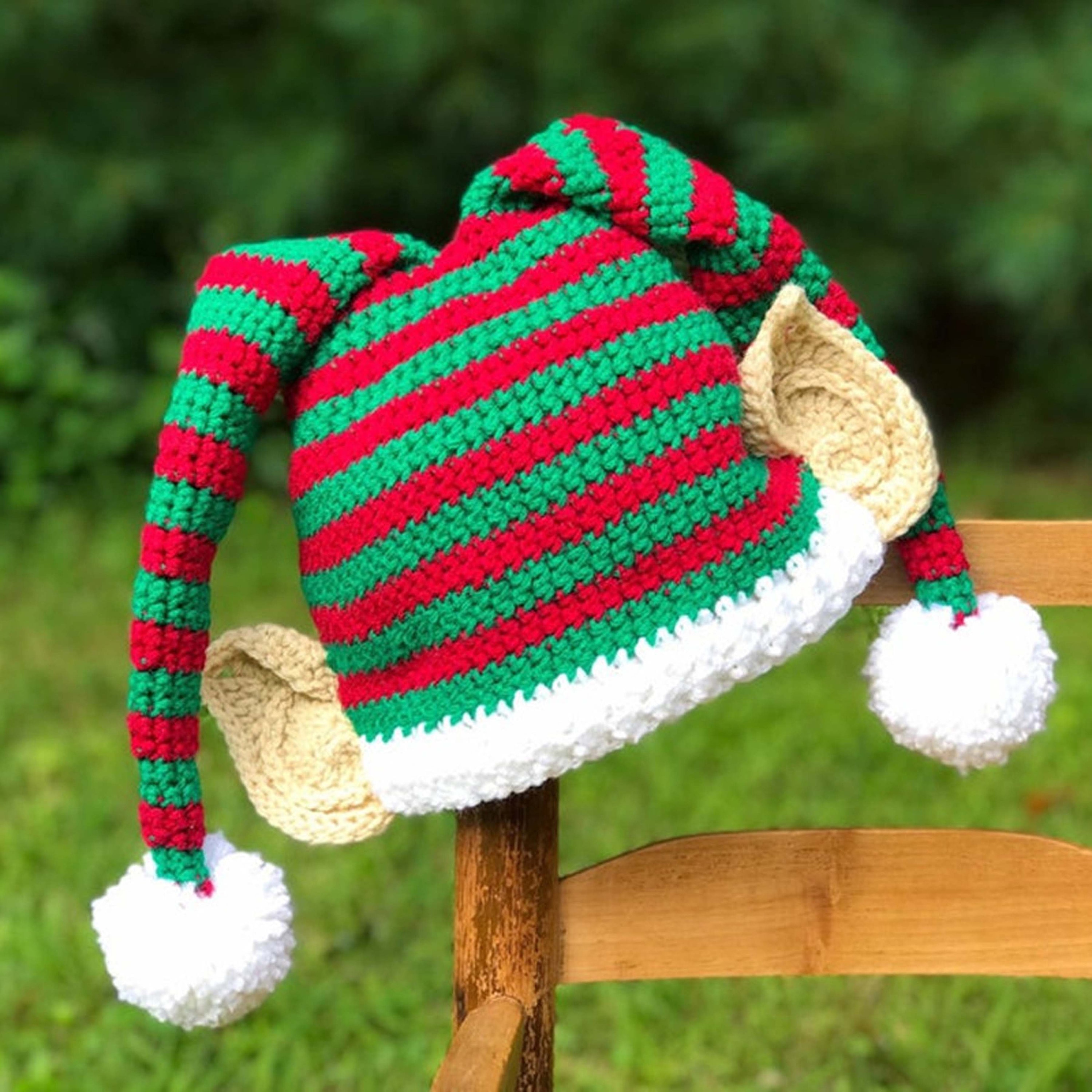 Sunloudy Chapeau d'Elfe avec des Oreilles, Chapeau Rayé Rouge et Blanc  Mignon Chapeau Tricoté Chapeau d'Halloween de Noël pour les Enfants Adultes  