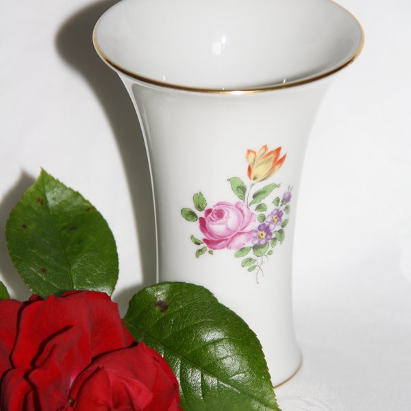 Porcelain vase, hand painted, Augarten, Wien, Austria with tulip and rose flower pattern