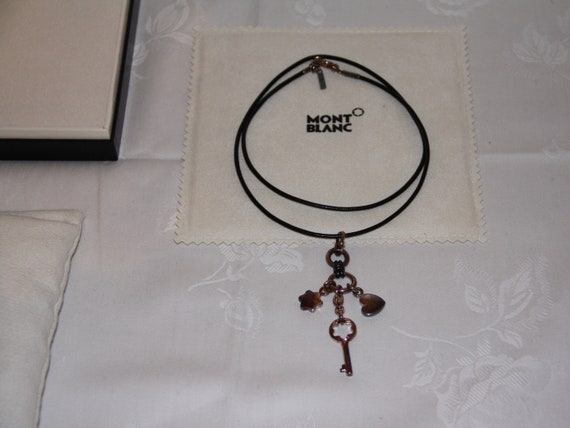 A Montblanc Leather Necklace With Sterling Silver Pendant of a Key a Heart and a Montblanc Star Etsy