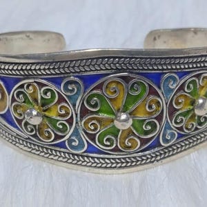 Authentic Berber 925 Sterling Silver Enamel Bracelet – A Unique Moroccan Treasure