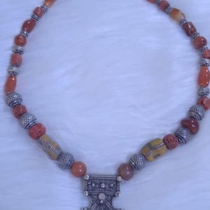 Handcrafted Amazigh Tuareg Necklace – Authentic Berber Silver & Antique Trade Beads